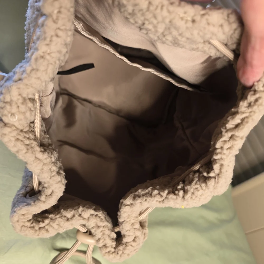 Super Fun Taupe Sherpa/teddybear Fabric Drawstring Bag